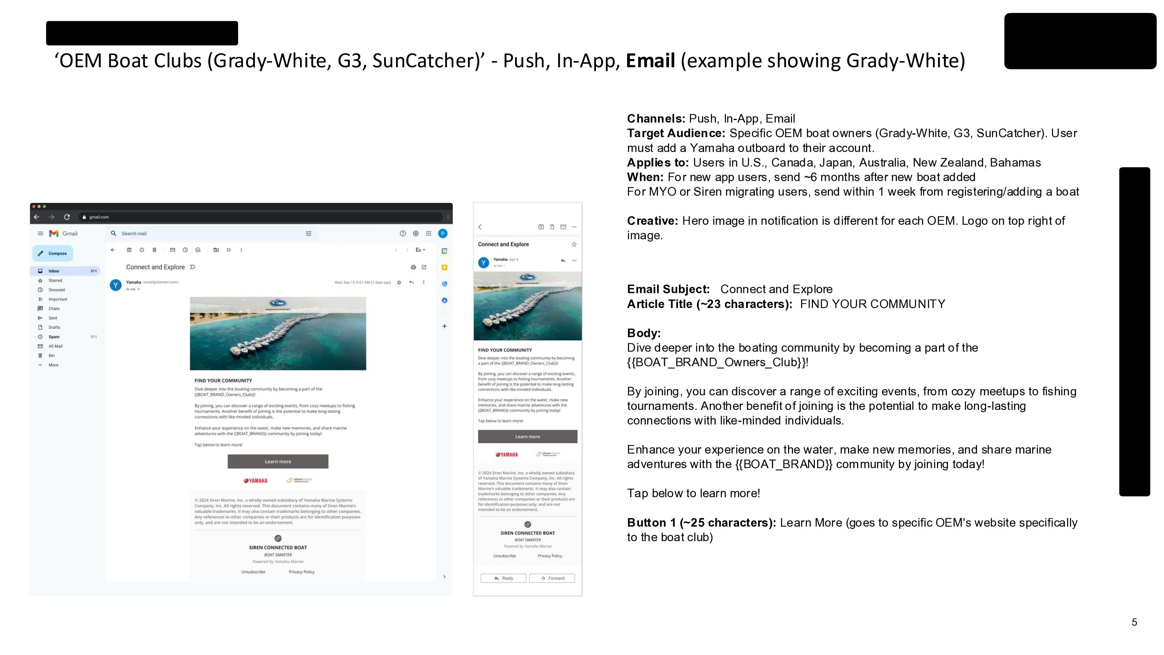 Folie aus dem Customer-Journey- und Nachrichtenplan der Siren-App. Seite 2 von 7