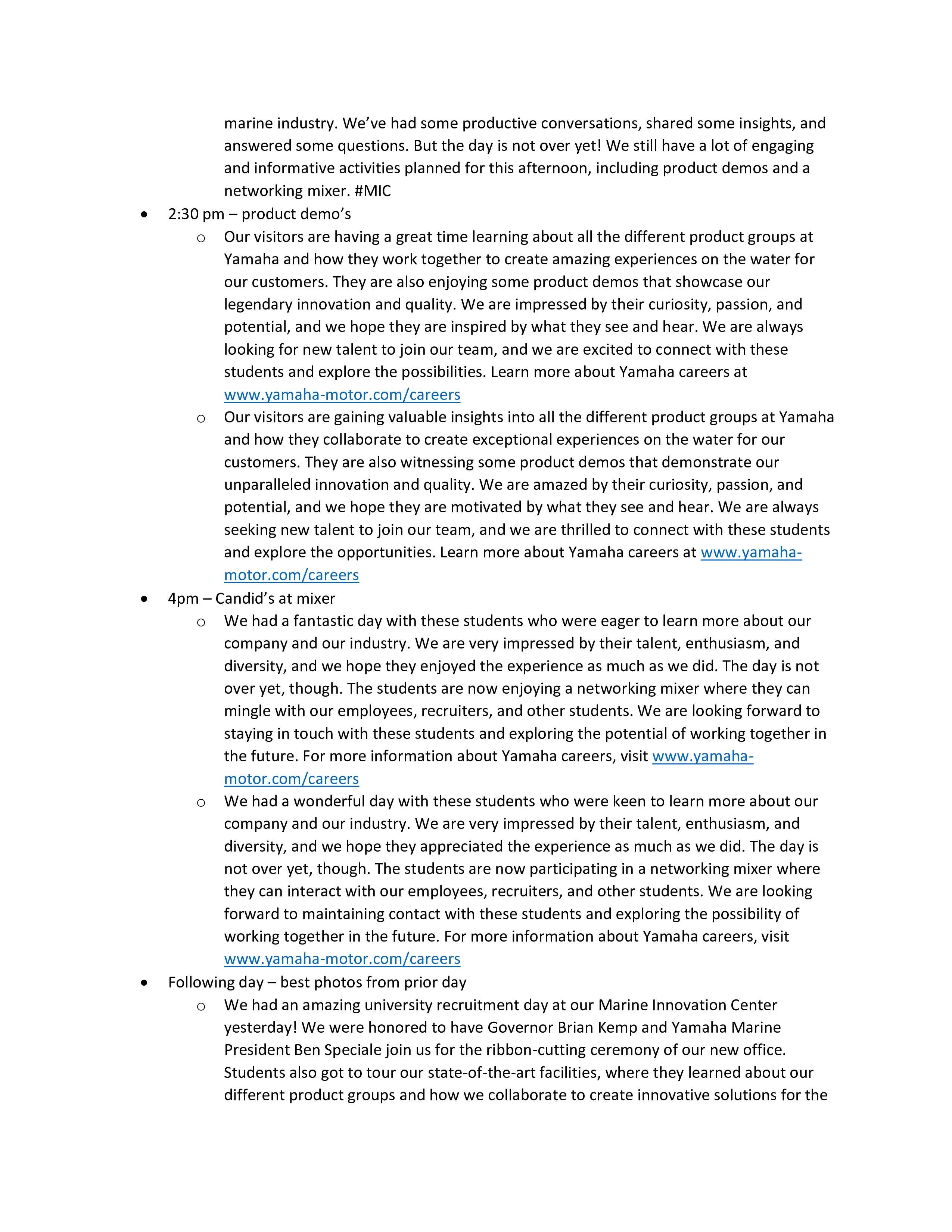 Textes des posts LinkedIn pour la journée universitaire Yamaha. Page 3 sur 3