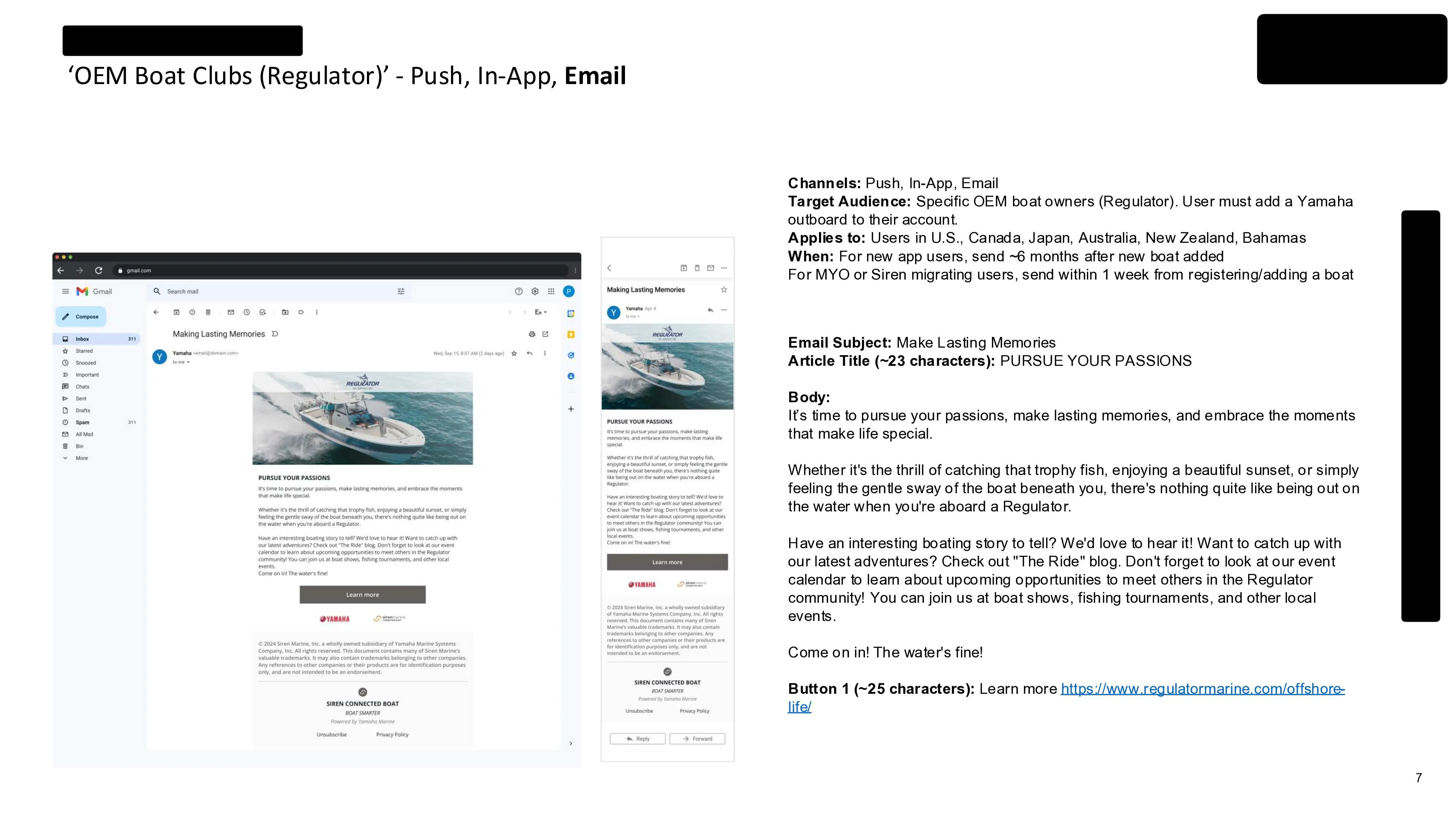 Folie aus dem Customer-Journey- und Nachrichtenplan der Siren-App. Seite 3 von 7