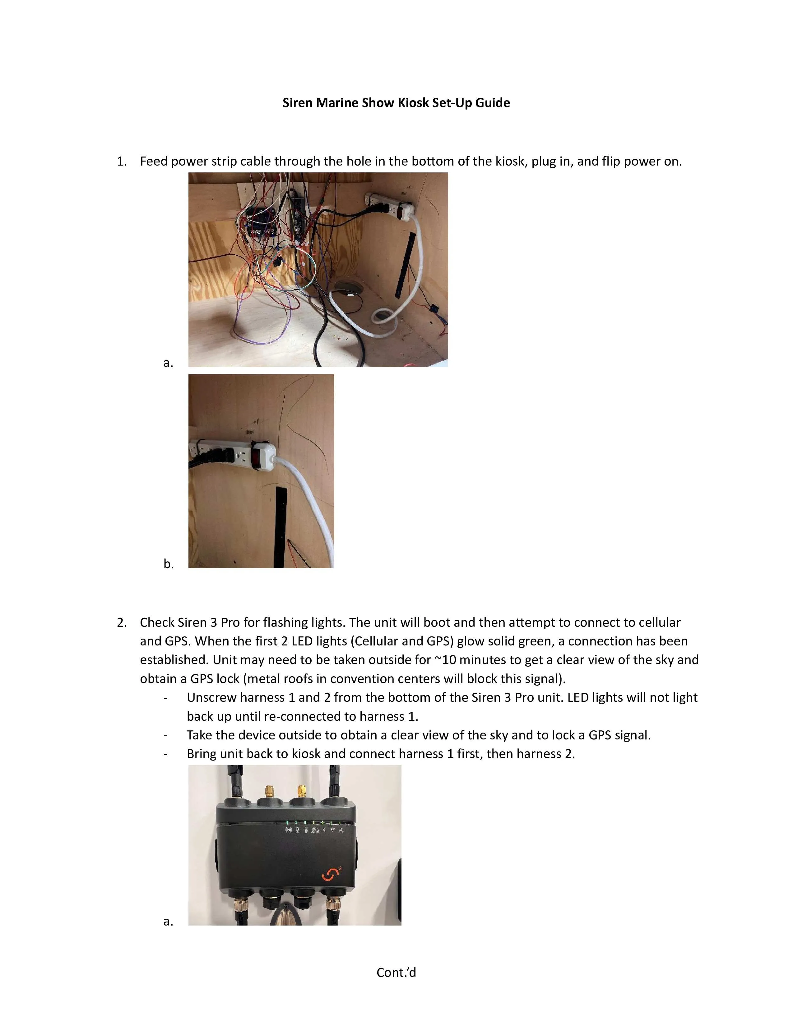 Event set-up guides for a boat show panel display (pages 1 to 3) and a kiosk (pages 4 to 8). Page 4 of 8