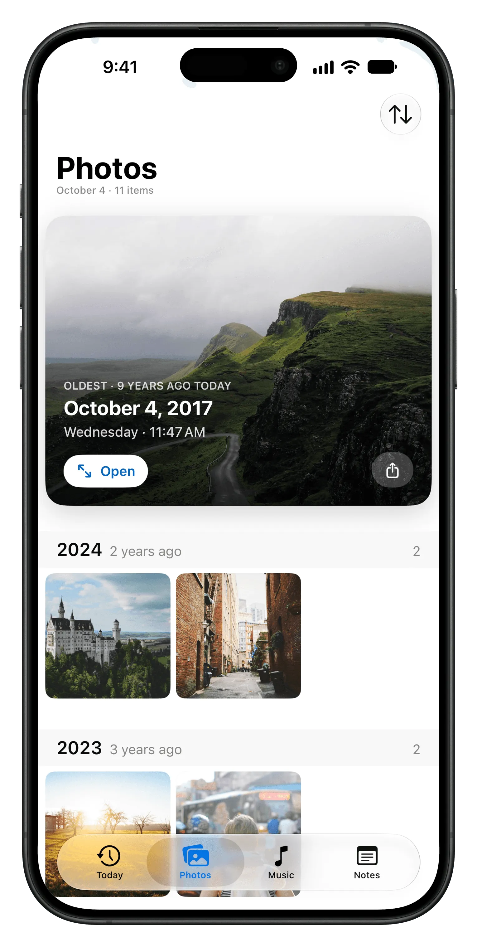 Backward showing photos and videos from this date over the years
