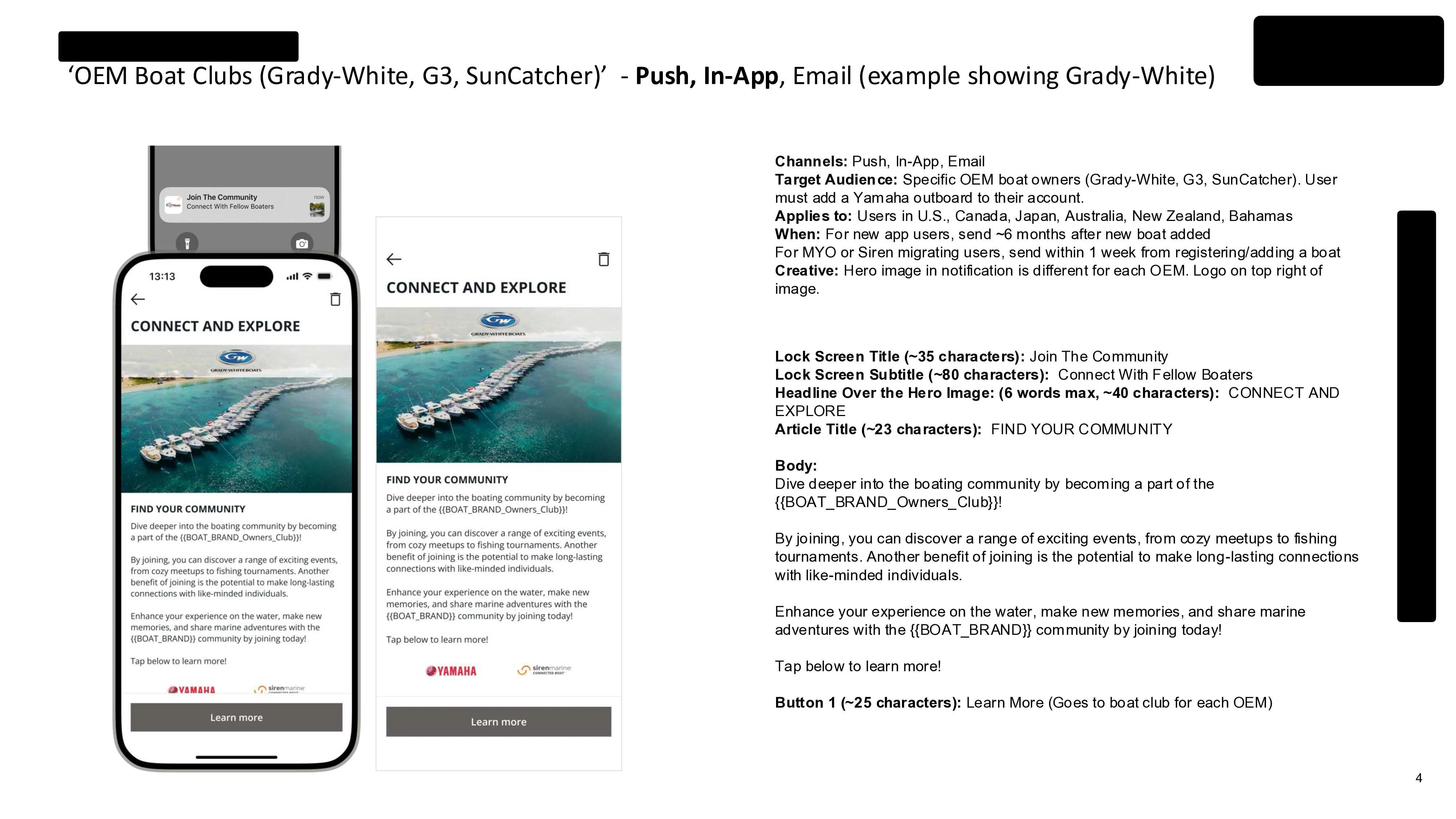Folie aus dem Customer-Journey- und Nachrichtenplan der Siren-App. Seite 5 von 7
