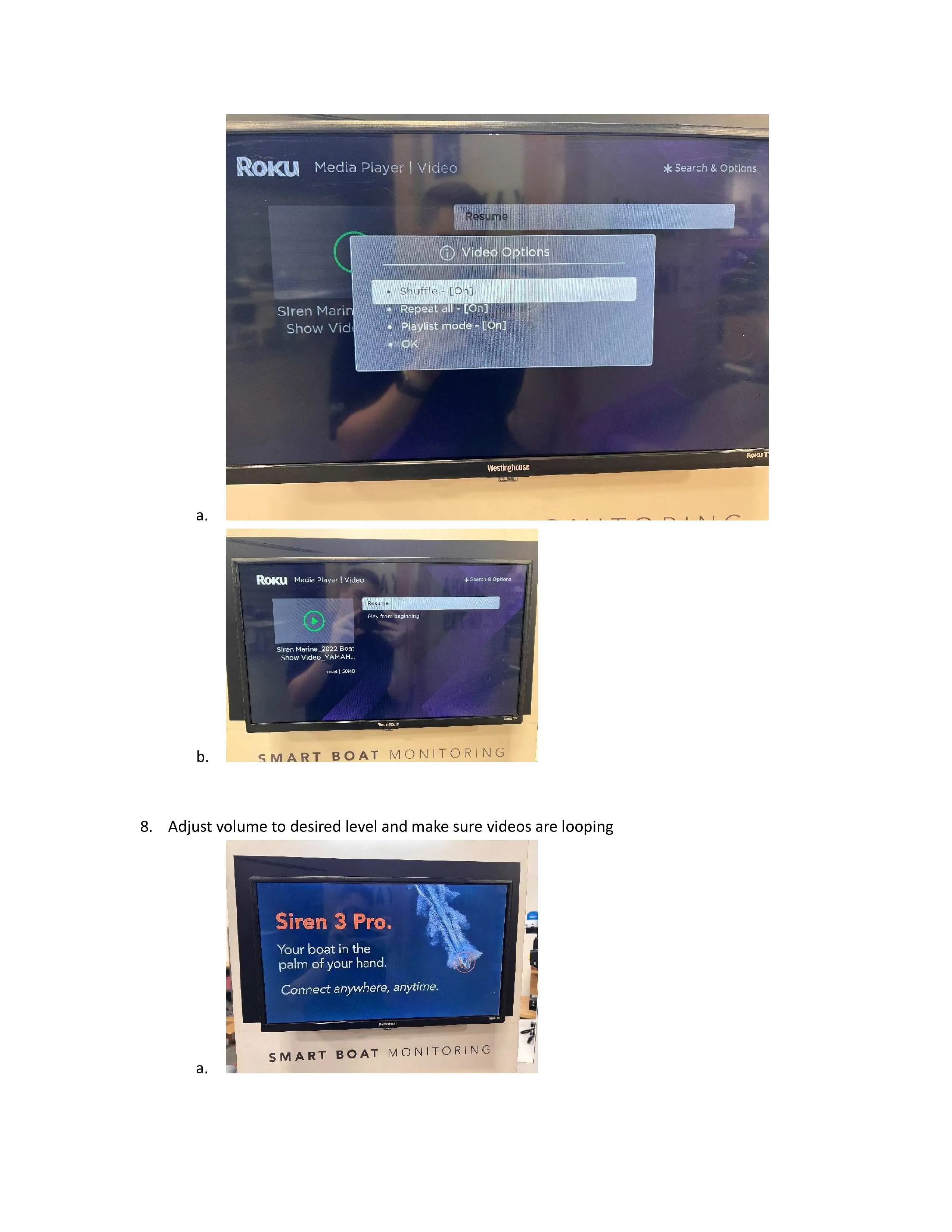 Event set-up guides for a boat show panel display (pages 1 to 3) and a kiosk (pages 4 to 8). Page 6 of 8