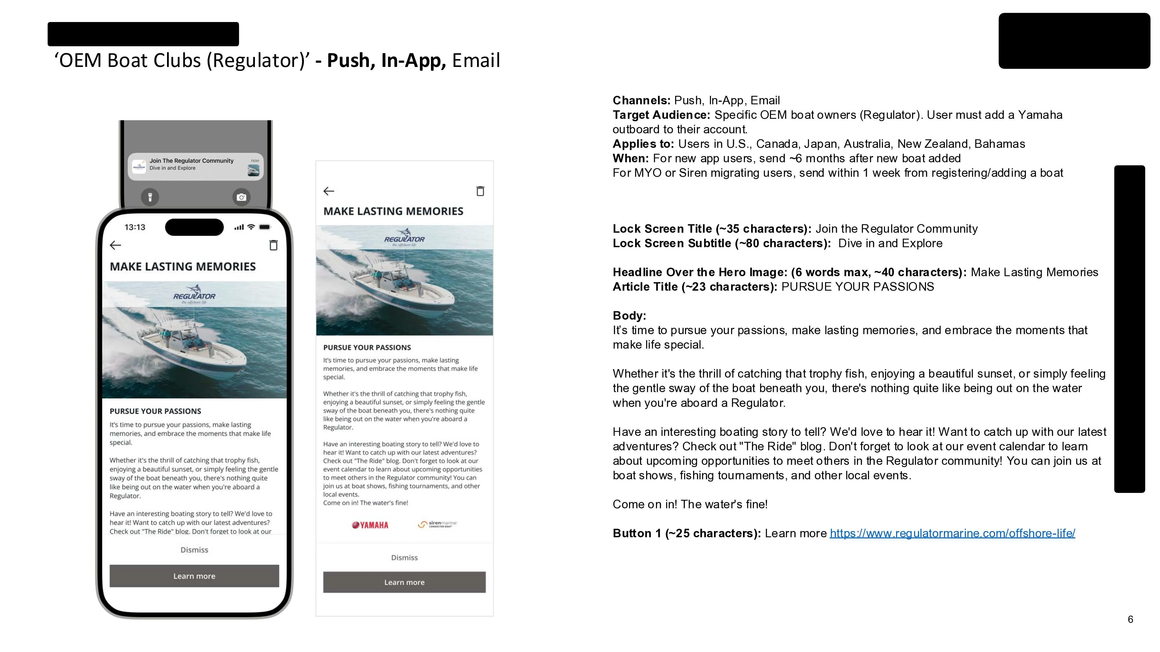 Folie aus dem Customer-Journey- und Nachrichtenplan der Siren-App. Seite 6 von 7